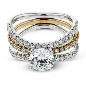 Simon G 18k rose and white gold diamond engagement and wedding ring