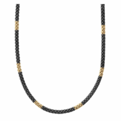Lagos Black Caviar 3mm Gold Small Station Ceramic Beaded Necklace
