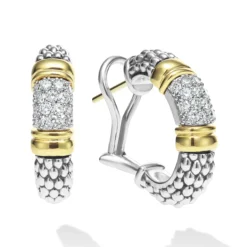 Two-Tone Caviar Diamond Hoop Earrings