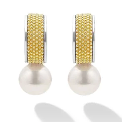 Two-Tone Pearl Hoop Earrings