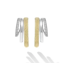 Two-Tone Three Ring Diamond Hoop Earrings