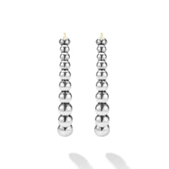 Silver Oval Beaded Hoop Earrings